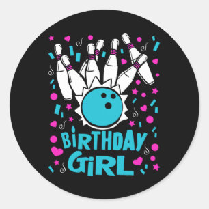 Cute Bowling Party Birthday Girl Kids Pins Bowler  Classic Round Sticker