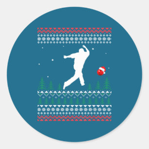 Cute Bowling Player Santa Claus Hat Ugly Christmas Classic Round Sticker