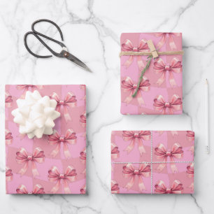 Cute Bows Pink Christmas  Wrapping Paper Sheet