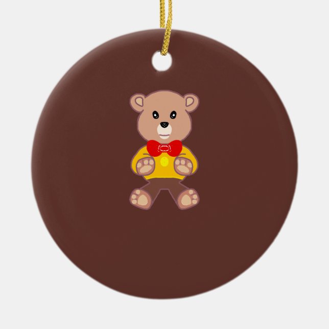 Cute Bowtie Teddy Bear Blue Spaceship Ceramic Ornament (Front)