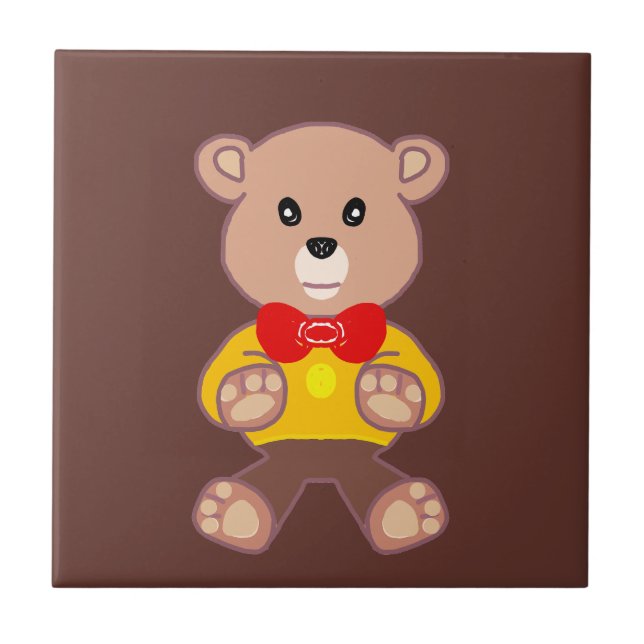 Cute Bowtie Teddy Bear Brown Ceramic Tile (Front)