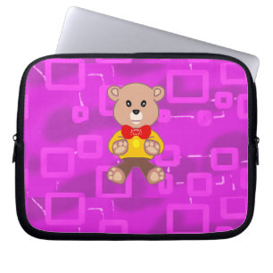 Cute Bowtie Teddy Bear Pink Geometric Electronics  Laptop Sleeve