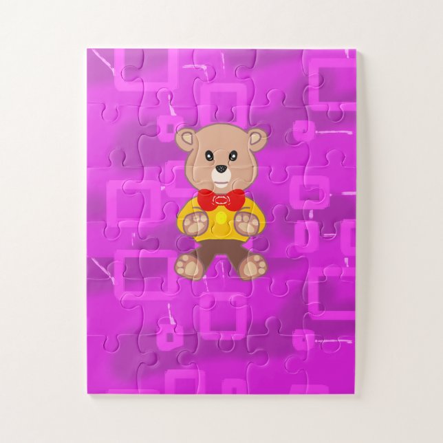 Cute Bowtie Teddy Bear Pink Geometric  Jigsaw Puzzle (Vertical)