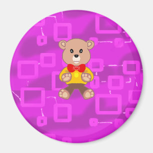Cute Bowtie Teddy Bear Pink Geometric Magnet