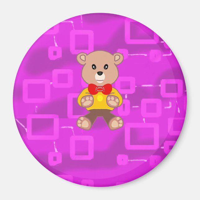 Cute Bowtie Teddy Bear Pink Geometric Magnet (Front)