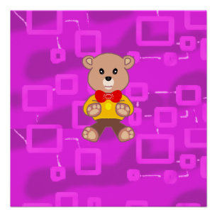 Cute Bowtie Teddy Bear Pink Geometric Poster