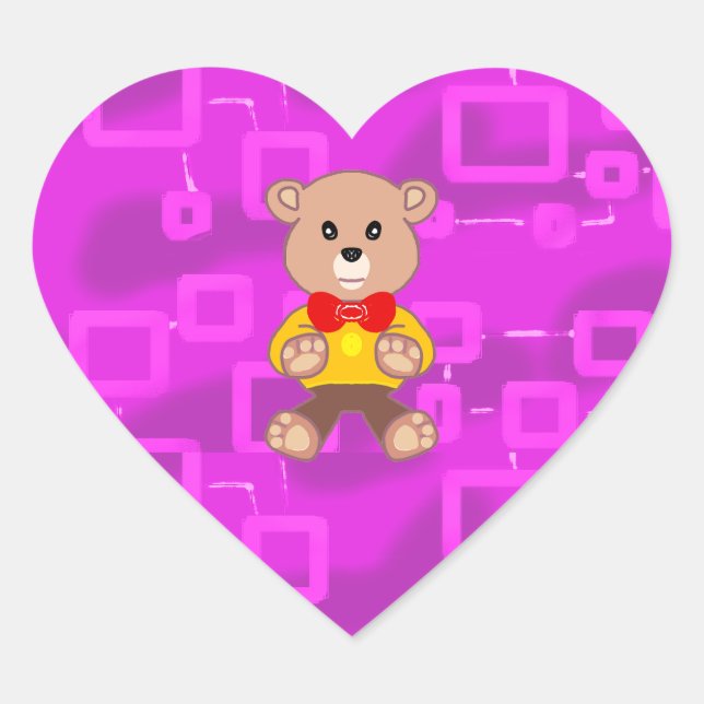 Cute Bowtie Teddy Bear Pink Geometric Sticker (Front)