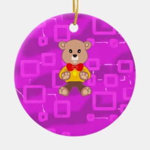 Cute Bowtie Teddy Bear  Spaceship  Ceramic Ornament
