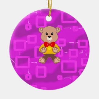 Cute Bowtie Teddy Bear  Spaceship  Ceramic Ornament
