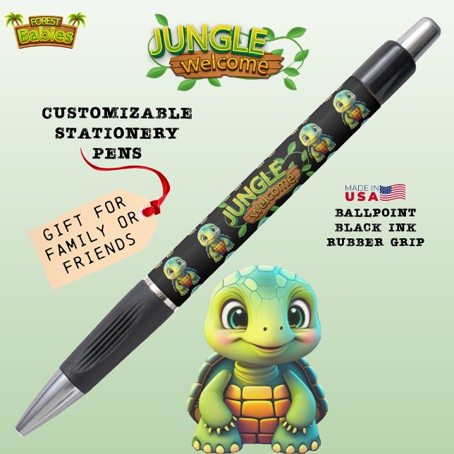 Cute Box Turtle, Tortoise Back to School Supply 🐢 Pen (Cute Tortoise Adorable Box Turtle Woodland Wildlife Cartoon Graphic Animal Character Ink Pen 🐢)