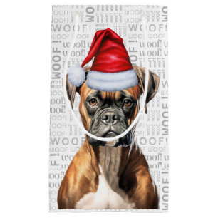 Cute Boxer Christmas Dog Holiday Woof Word Art Small Gift Bag