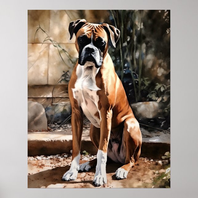 Cute Boxer Dog Art Print Poster (Front)