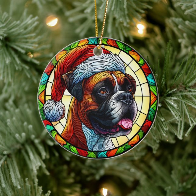 Cute Boxer Dog Christmas Ceramic Ornament (Tree)