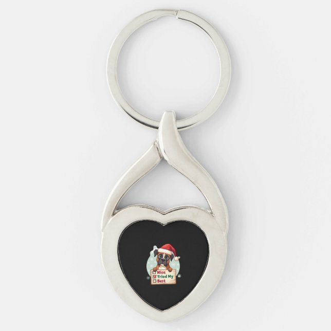 Cute Boxer dog Dog Christmas Nice Tried my Best  ( Keychain (Front)