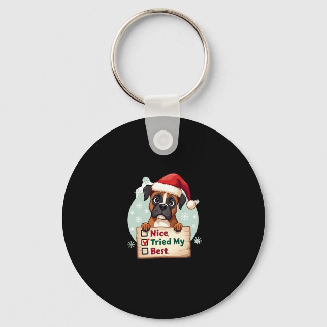 Cute Boxer dog Dog Christmas Nice Tried my Best  ( Keychain (Front)