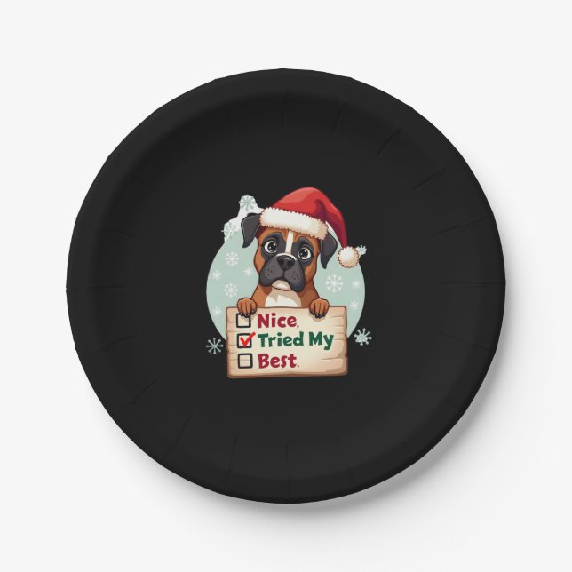 Cute Boxer dog Dog Christmas Nice Tried my Best  ( Paper Plate (Front)