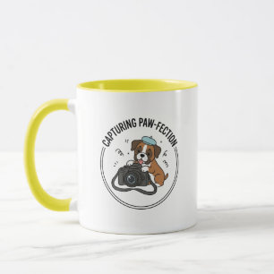 Cute Boxer Dog Photographer Cartoon Yellow Blue Mug