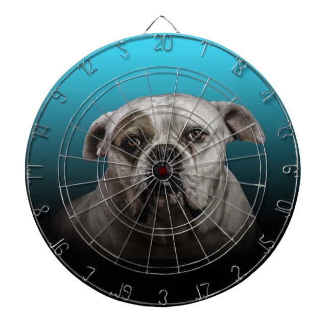 Cute Boxer Dog w Blue Black Gradient  background Dartboard (Front)