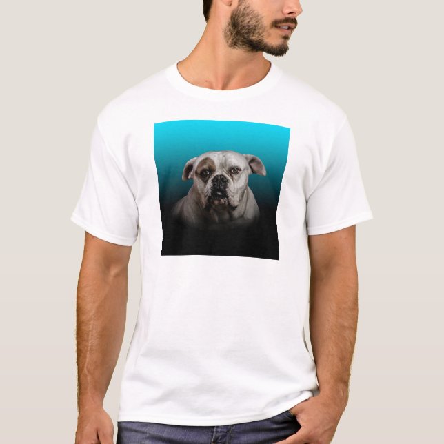 Cute Boxer Dog w Blue Black Gradient  background T-Shirt (Front)
