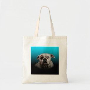 Cute Boxer Dog w Blue Black Gradient  background Tote Bag