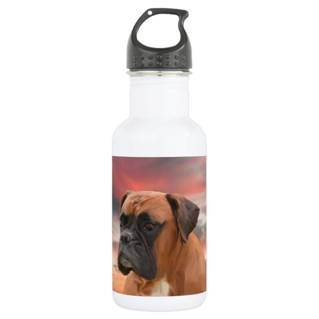 Cute Boxer Dog Water Colour Oil Painting Art 532 Ml Water Bottle (Front)