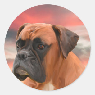 Cute Boxer Dog Water Colour Oil Painting Art Classic Round Sticker