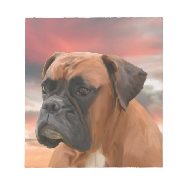 Cute Boxer Dog Water Colour Oil Painting Art Notepad (Front)