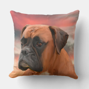 Cute Boxer Dog Water Colour Oil Painting Art Throw Pillow