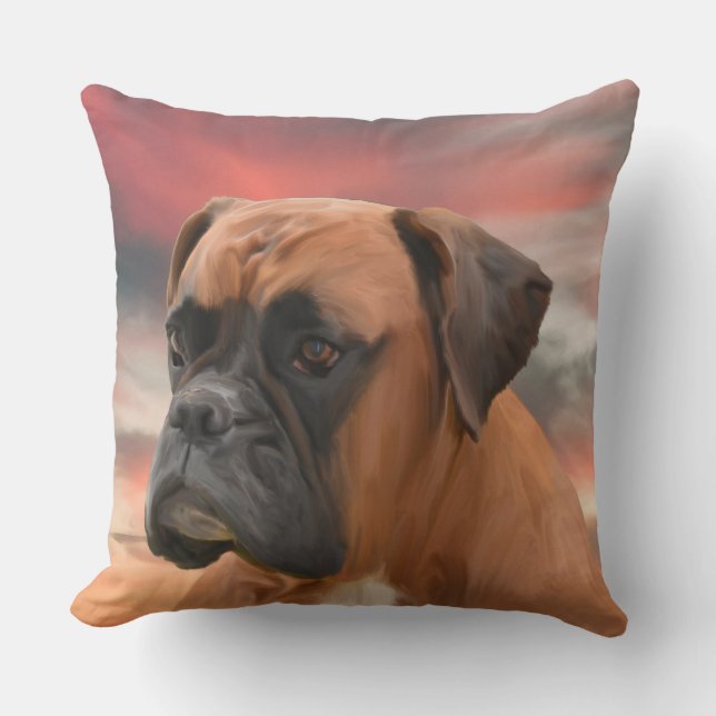 Cute Boxer Dog Water Colour Oil Painting Art Throw Pillow (Front)