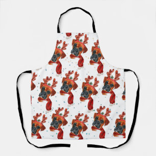 Cute Boxer Dog with Reindeer Antlers Christmas Apron