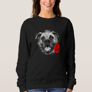 Cute Boxer Dog With Rose Boxer Mom Dad Men's Women Sweatshirt