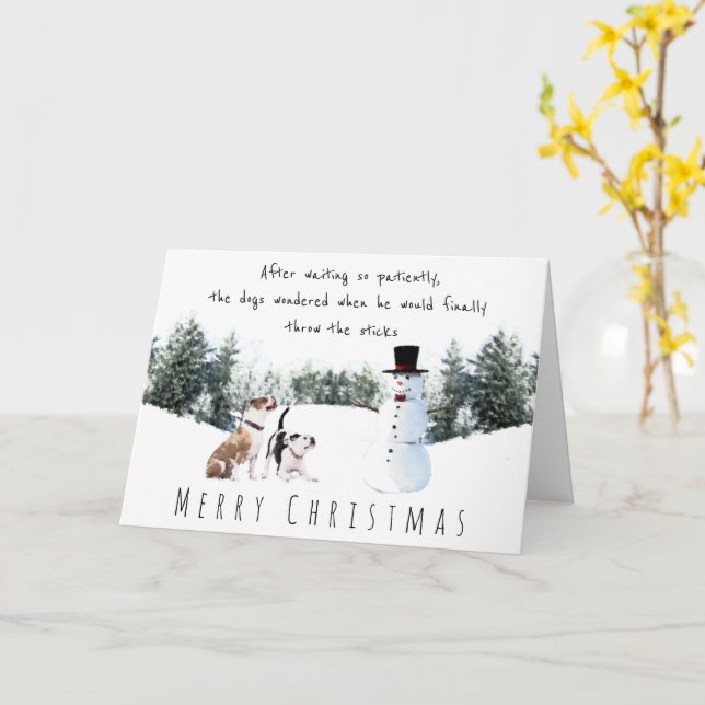 Cute boxer dogs play with snowman merry christmas card (Yellow Flower)