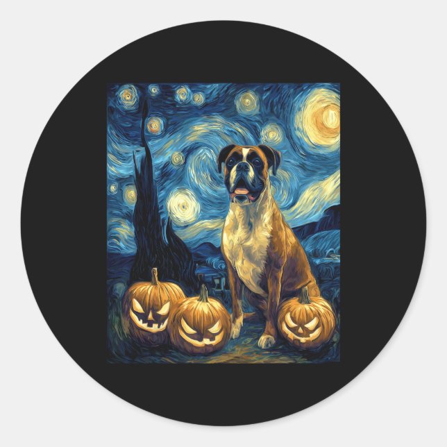 Cute Boxer Halloween Jack O Lantern Pumpkin Face S Classic Round Sticker (Front)