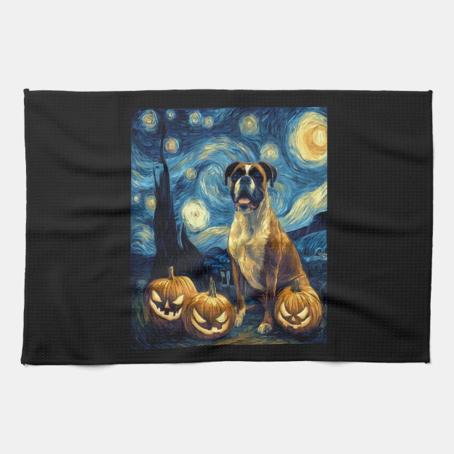 Cute Boxer Halloween Jack O Lantern Pumpkin Face S Kitchen Towel (Horizontal)