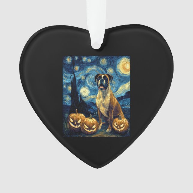 Cute Boxer Halloween Jack O Lantern Pumpkin Face S Ornament (Front)