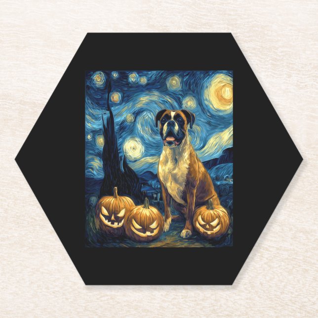 Cute Boxer Halloween Jack O Lantern Pumpkin Face S Paper Coaster (Front)