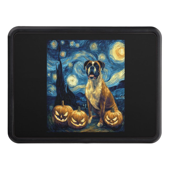 Cute Boxer Halloween Jack O Lantern Pumpkin Face S Trailer Hitch Cover (Front)