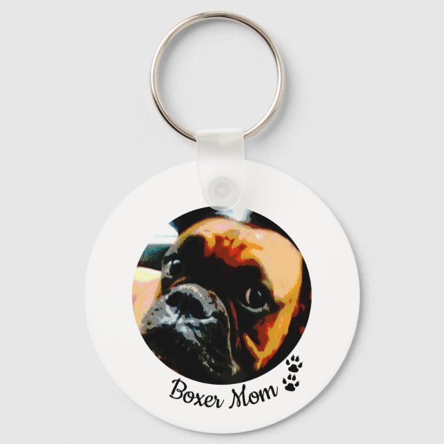 Cute Boxer Mom Dog Custom Photo Paw Prints Keychain (Front)