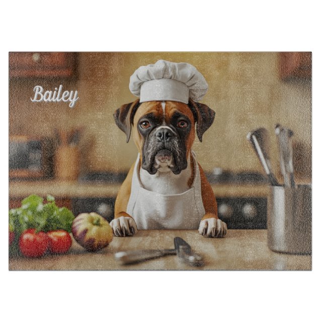 Cute Boxer Personalized Glass Cutting Board (Front)