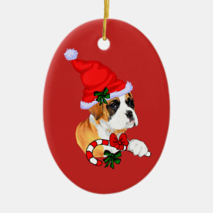 Cute Boxer Puppy Christmas Ceramic Ornament