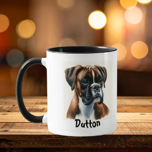 Cute Boxer Watercolor Portrait Personalize Mug