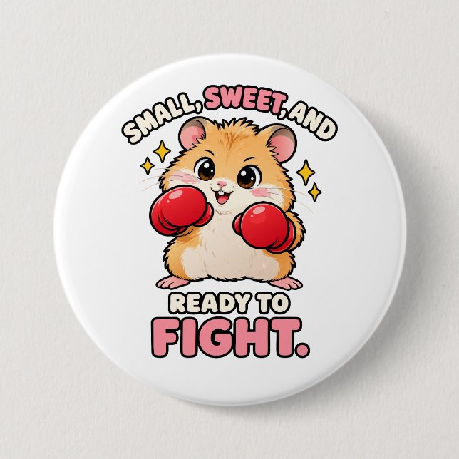 Cute boxing hamster ready to fight 3 inch round button (Front)