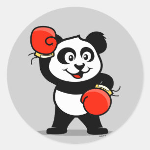 Cute Boxing Panda Classic Round Sticker