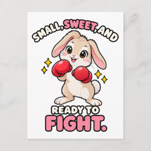 Cute boxing rabbit ready to fight postcard