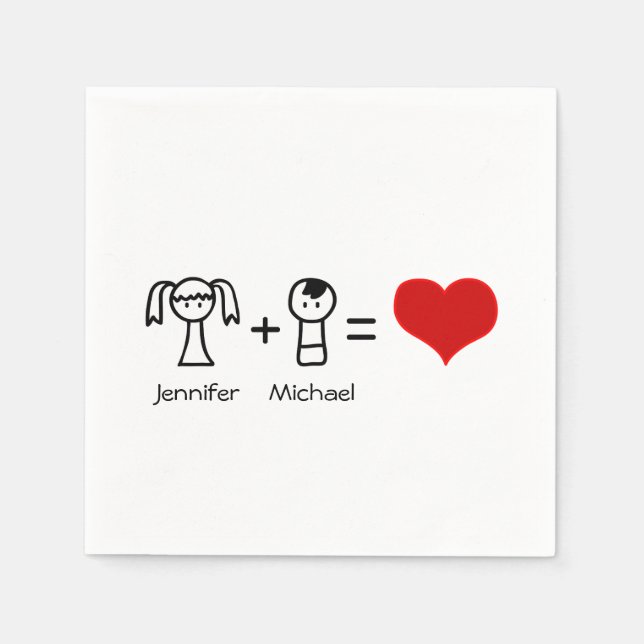 Cute boy and girl love doodle bachelorette party napkin (Front)