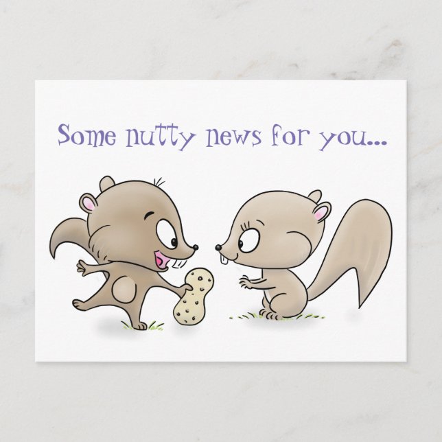 Cute boy and girl squirrels with peanut cartoon postcard (Front)