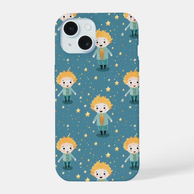 Cute Boy and Stars Pattern iPhone 15 Case (Back)