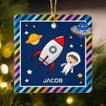 Cute Boy Astronaut Outer Space Rocket Kids Room Ceramic Ornament<br><div class="desc">Personalize this cute square ornament with your child's name to create your own unique custom boys room ornament.</div>