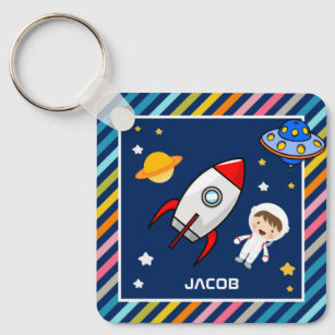 Cute Boy Astronaut Outer Space Rocket Kids Room Keychain