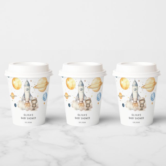 Cute Boy Astronaut Space Baby Shower Paper Cups (Multi)